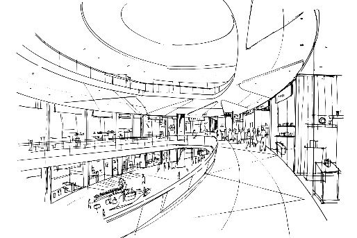 A blue print of shopping center